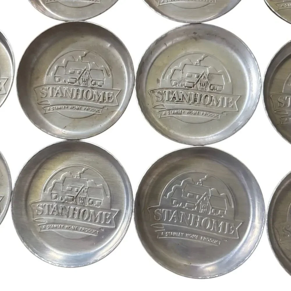 Vintage Stanhome Aluminum Coasters Stanley Home Product Cottage Scene Lot of 12